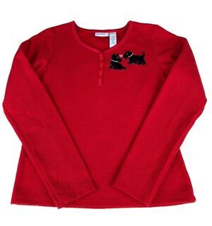 Girl’s Sz 10/L GreenDog Red Waffle Scottie Dog CMU Mascot Shirt 90s